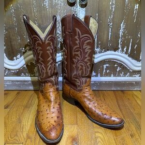 Mens 10 Justin Full Quill Ostrich Western Cowboy Boots